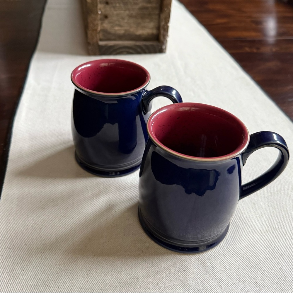 Denby Harlequin like new Navy and Red Ceramic Mugs